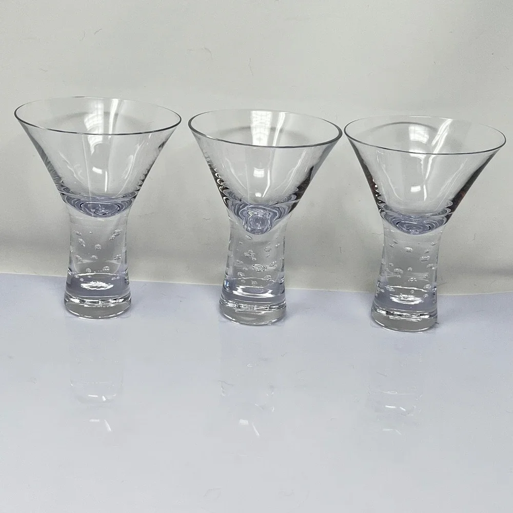 Krosno Verve Martini Bubble Stem Cocktail Glass Heavy Modern Futuristic Set of 3